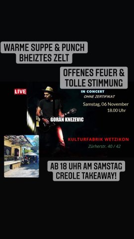 Dieses Konzert findet draussen statt, ohne Zertifikat, felnes Essen und warmer Punch.